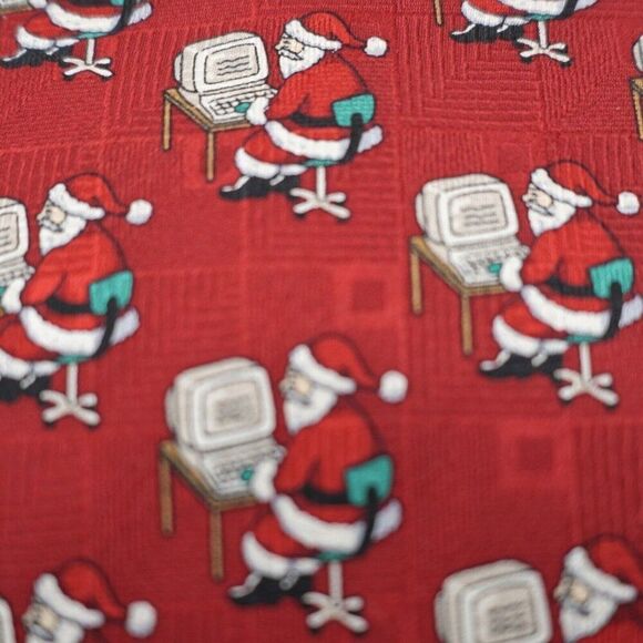 Today's Man Red‎ Christmas Santa Computer Woven Short Wide Silk Tie - Picture 2 of 6